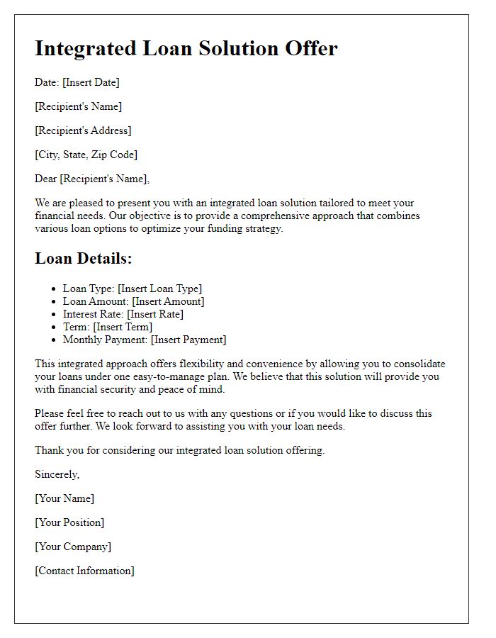 Letter template of integrated loan solution offer