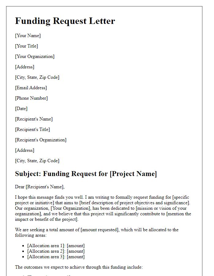 Letter template of thorough funding request