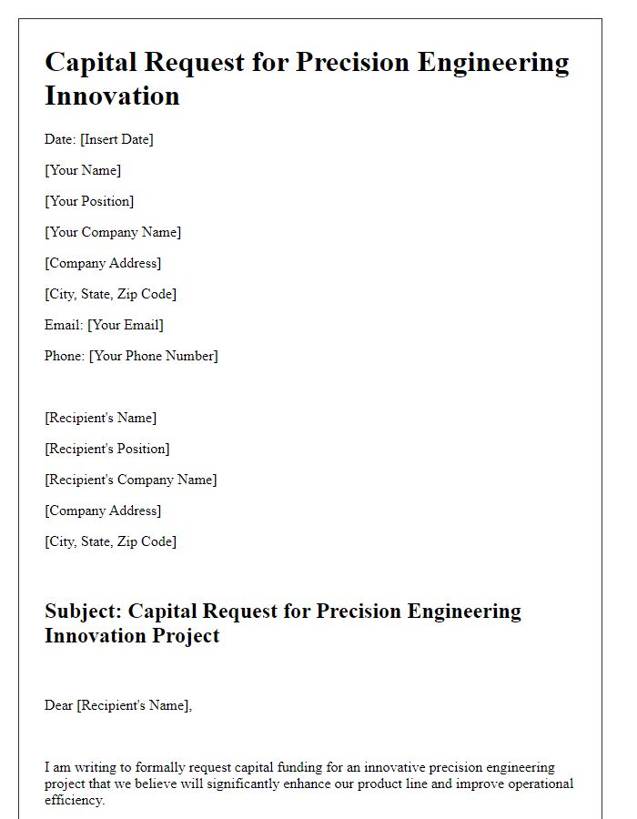 Letter template of capital request for precision engineering innovation