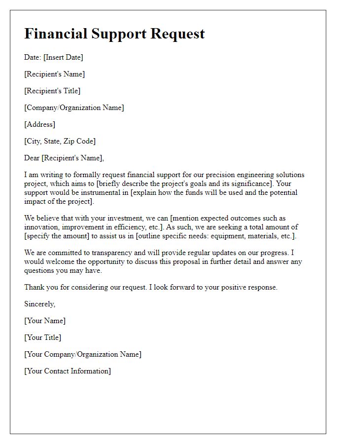 Letter template of financial support request for precision engineering solutions