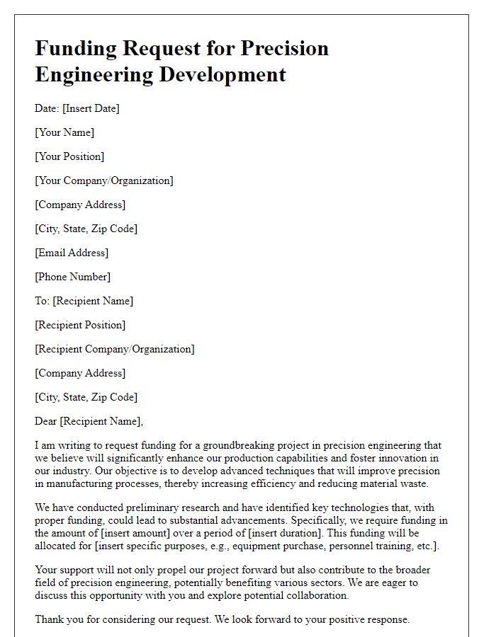 Letter template of funding request for precision engineering development