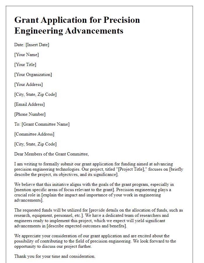 Letter template of grant application for precision engineering advancements