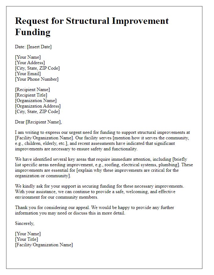 Letter template of structural improvement funding appeal