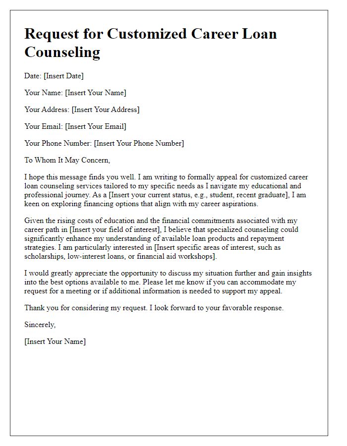 Letter template of appeal for customized career loan counseling