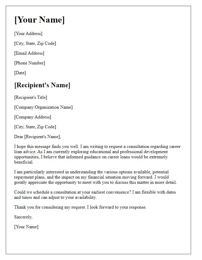 Letter template of consultation request for career loan advice