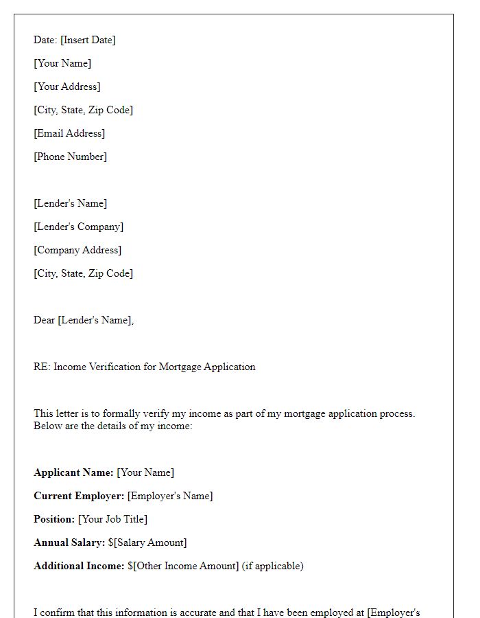 Letter template of income verification for mortgage application