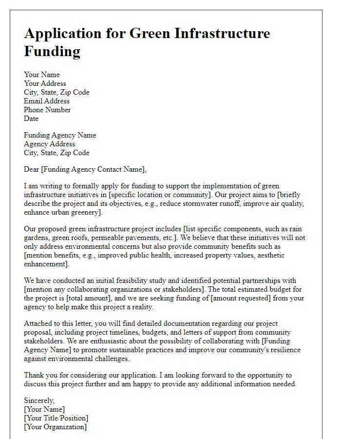 Letter template of application for green infrastructure funding