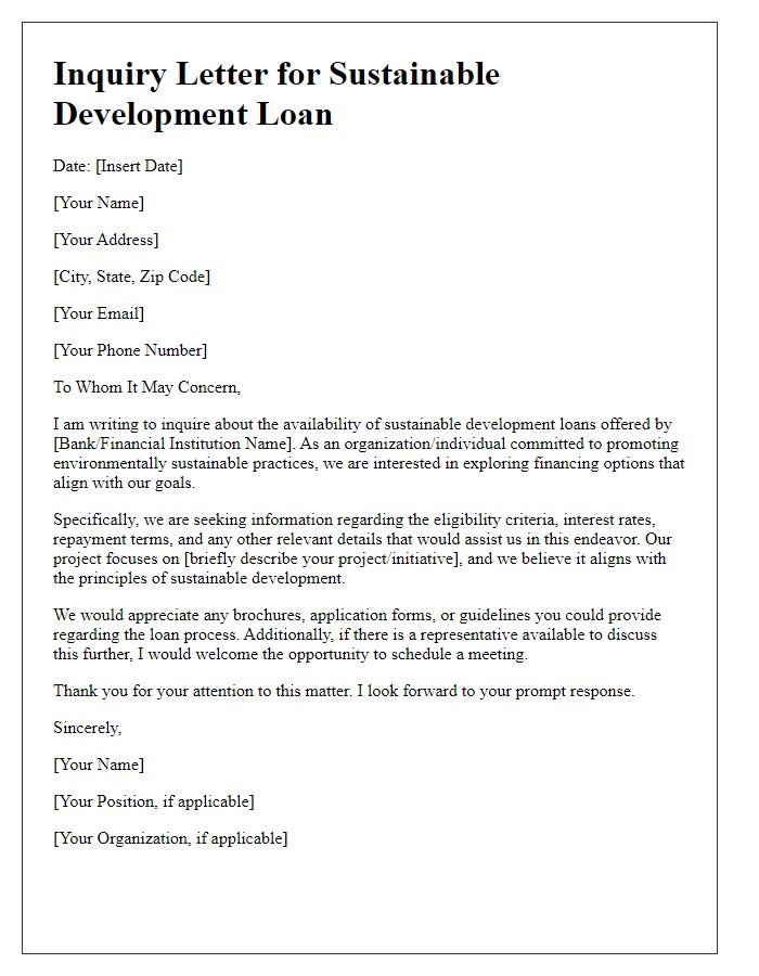 Letter template of inquiry for sustainable development loan