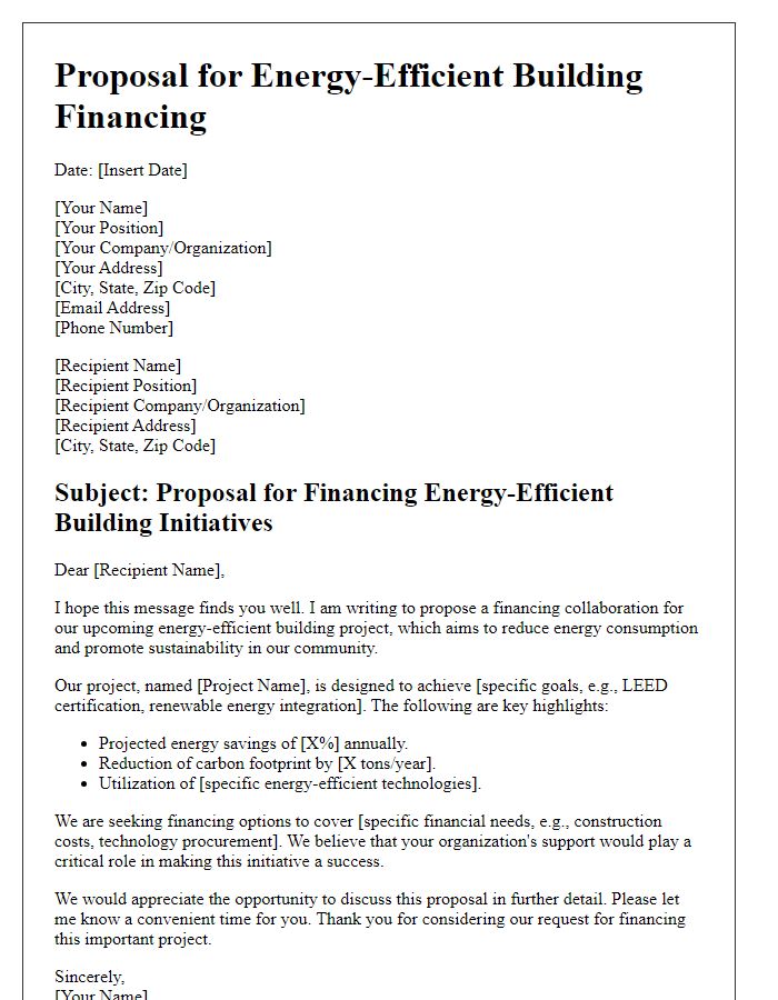 Letter template of proposal for energy-efficient building financing