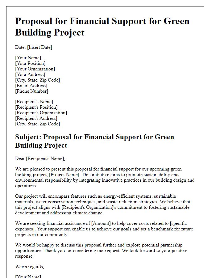 Letter template of proposal for green building financial support