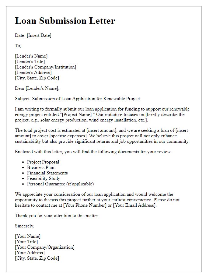 Letter template of submission for renewable project loan