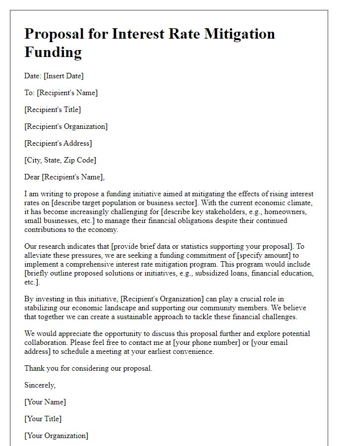 Letter template of proposal for interest rate mitigation funding