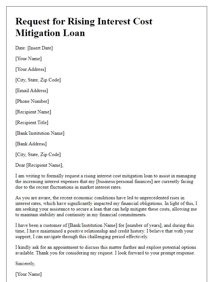 Letter template of request for rising interest cost mitigation loan