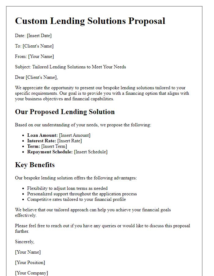 Letter template of bespoke lending solutions for your requirements