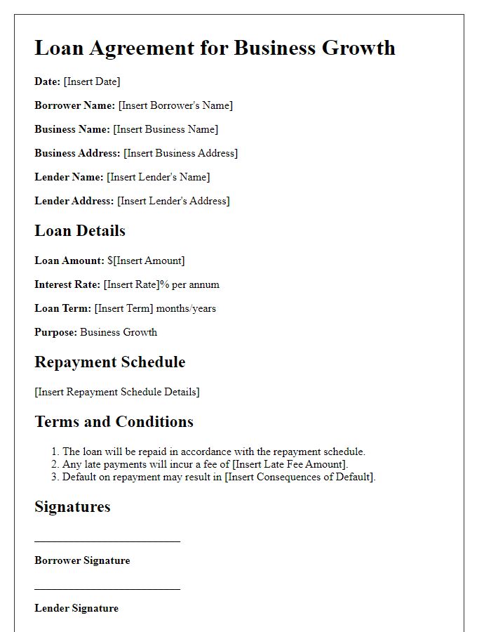 Letter template of tailored loan agreements for business growth