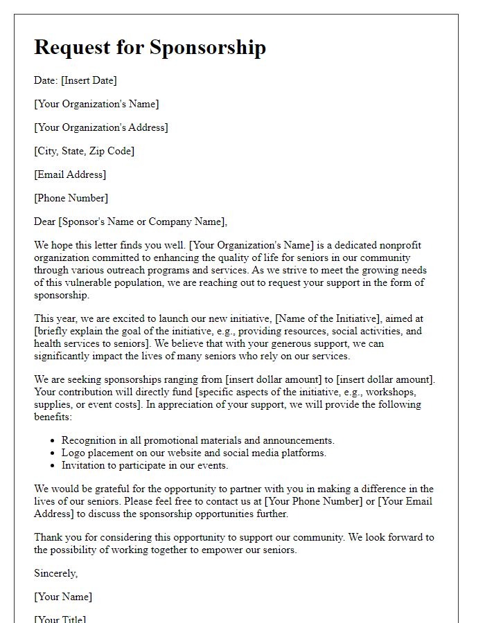 Letter template of nonprofit sponsorship letter for seniors' outreach