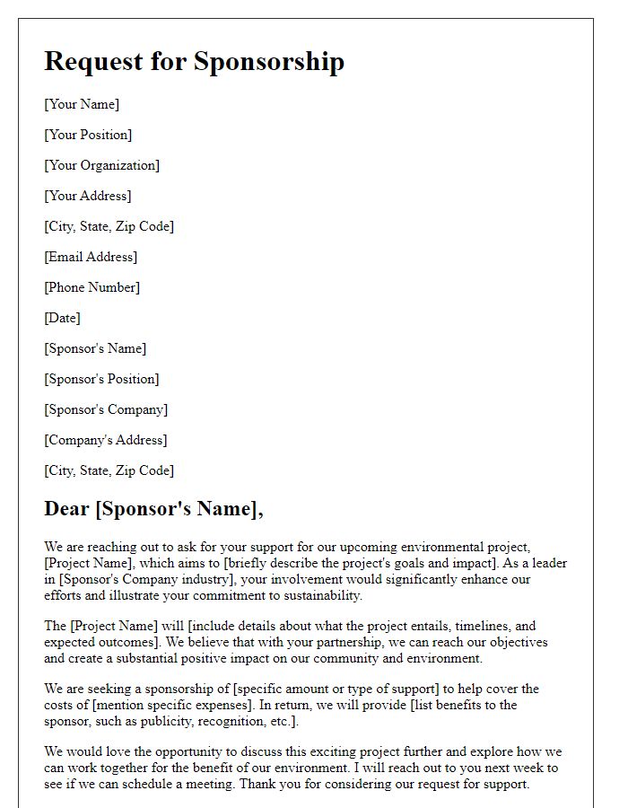 Letter template of nonprofit sponsorship request for environmental project