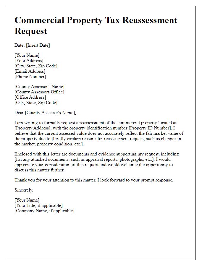 Letter template of commercial property tax reassessment request