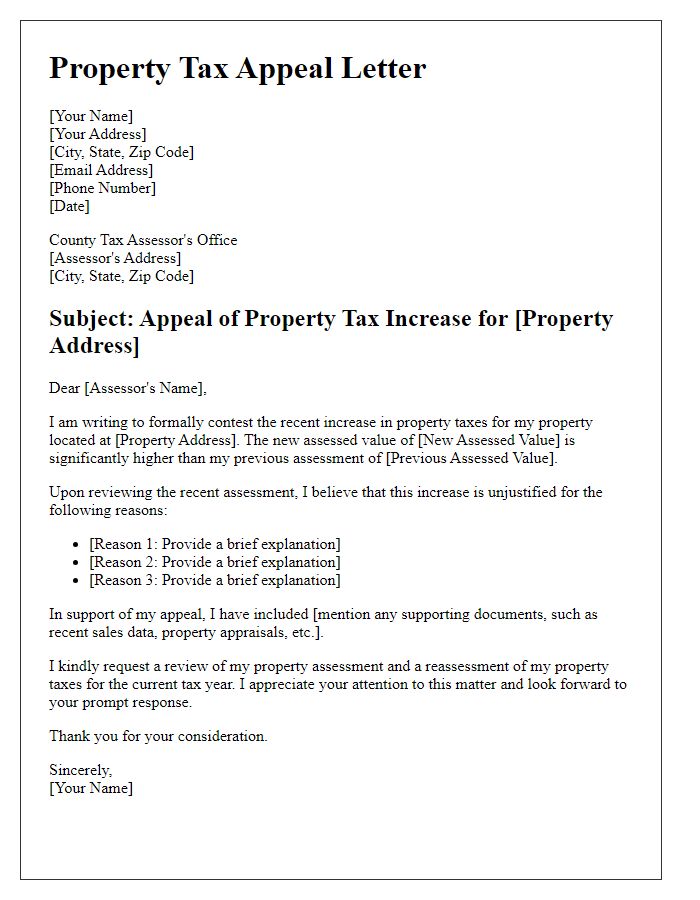 Letter template of contesting property tax increase