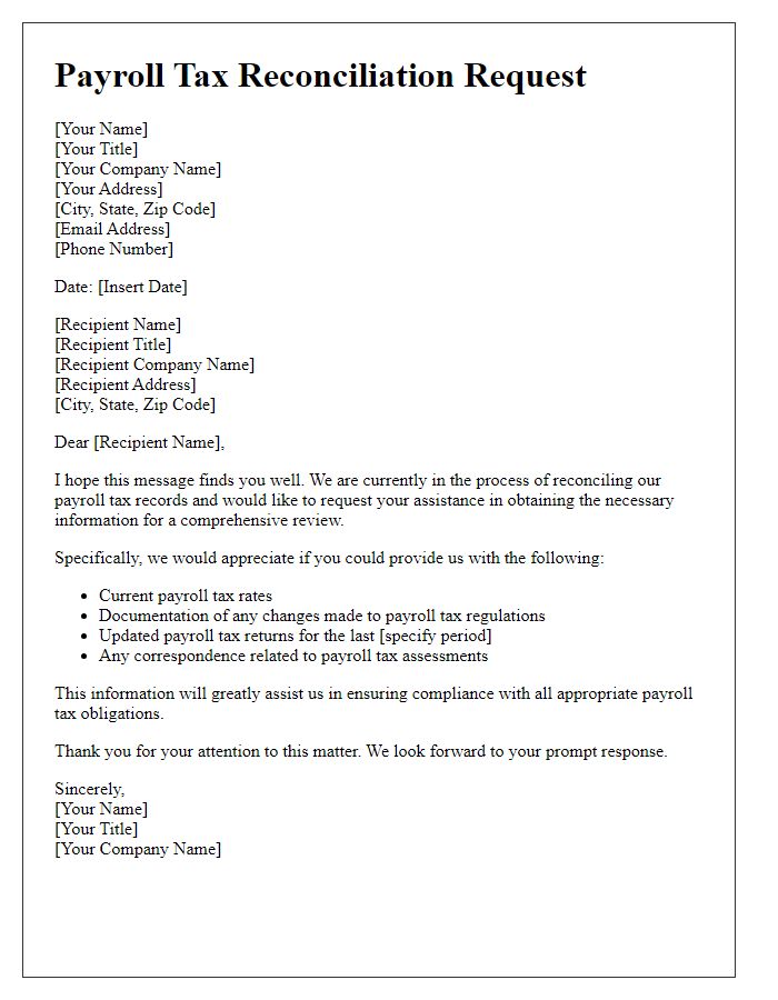 Letter template of payroll tax reconciliation request for information