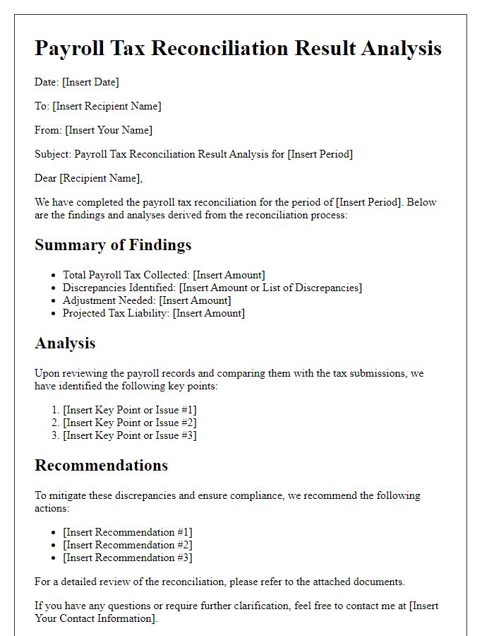 Letter template of payroll tax reconciliation result analysis