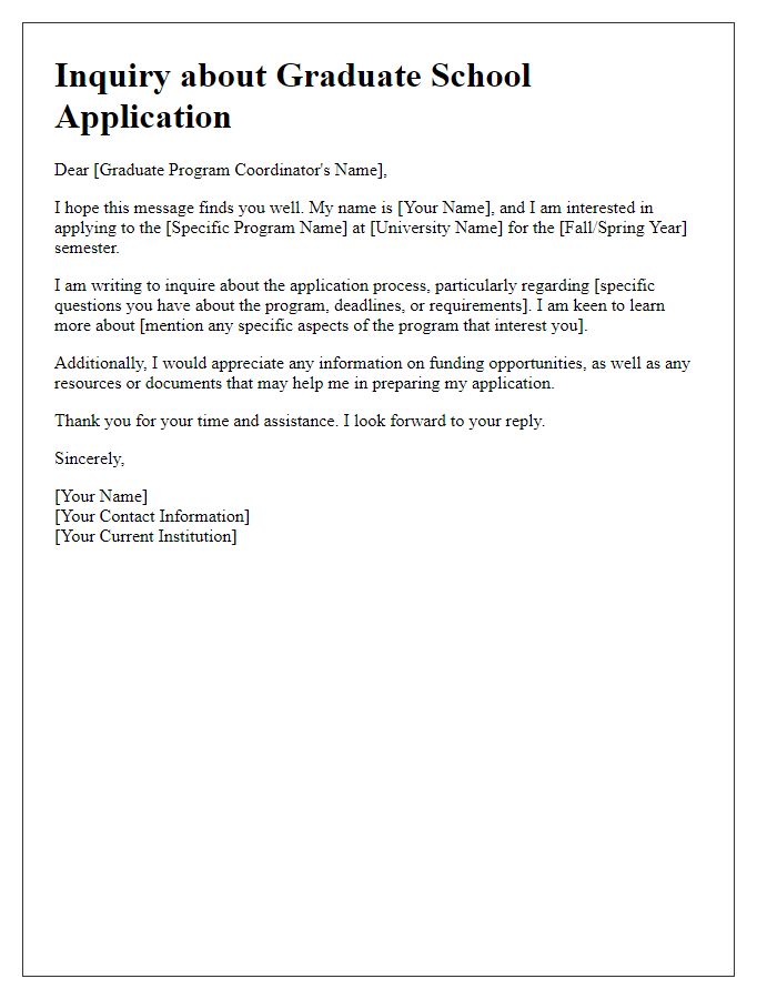 Letter template of inquiry for graduate school application