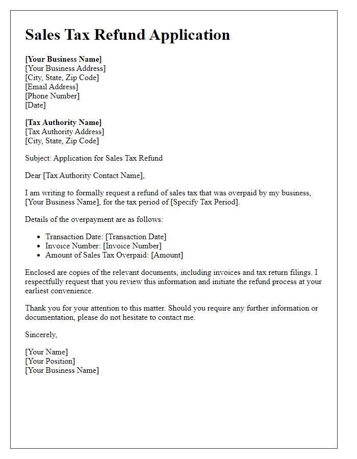 Letter template of Sales Tax Refund Application for Businesses