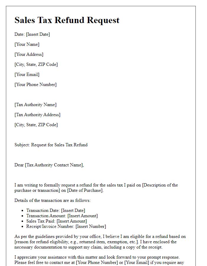 Letter template of Sales Tax Refund Request for Individuals