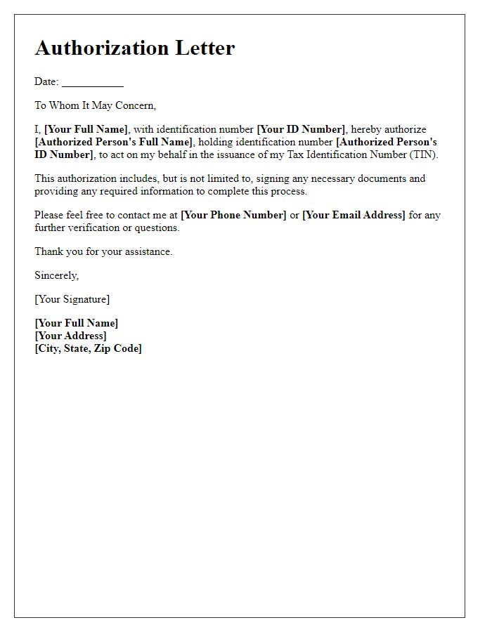 Letter template of authorization for tax identification number issuance.