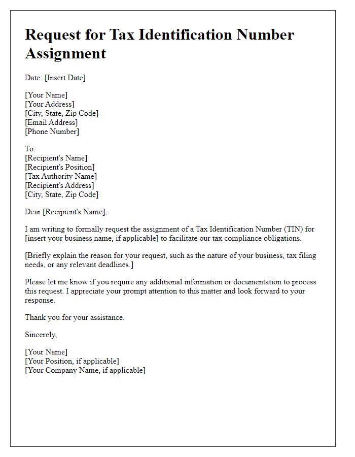 Letter template of request for tax identification number assignment.