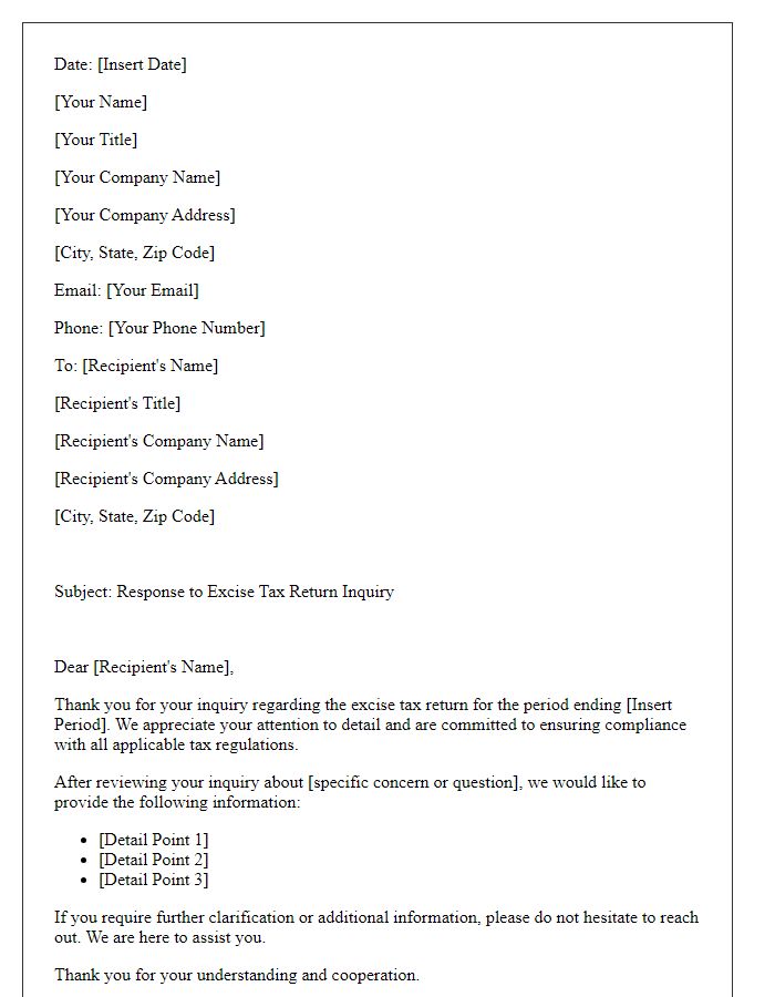 Letter template of excise tax return inquiry response