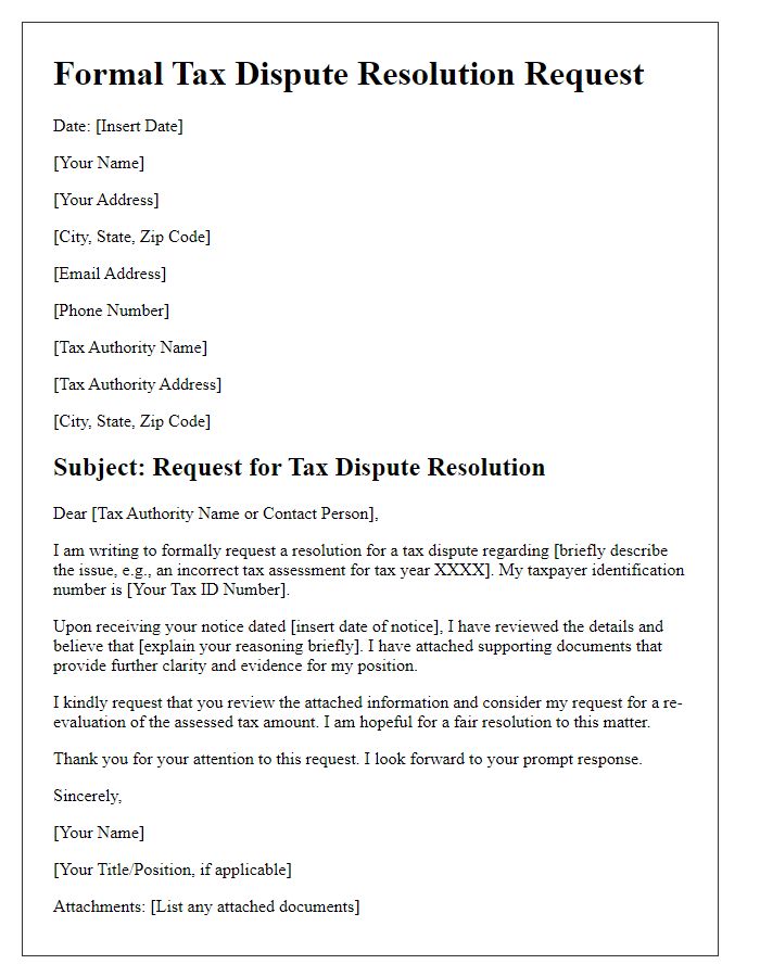 Letter template of formal tax dispute resolution request