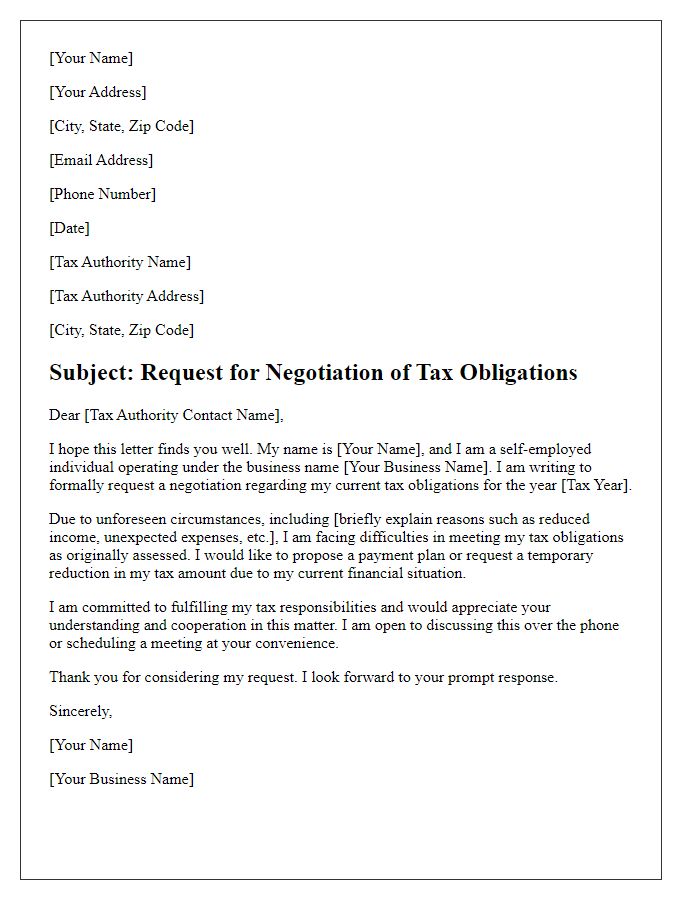 Letter template of self-employed tax obligation negotiation request