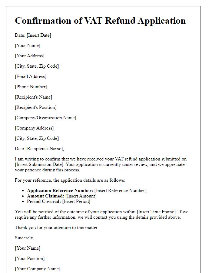 Letter template of confirmation for VAT refund application