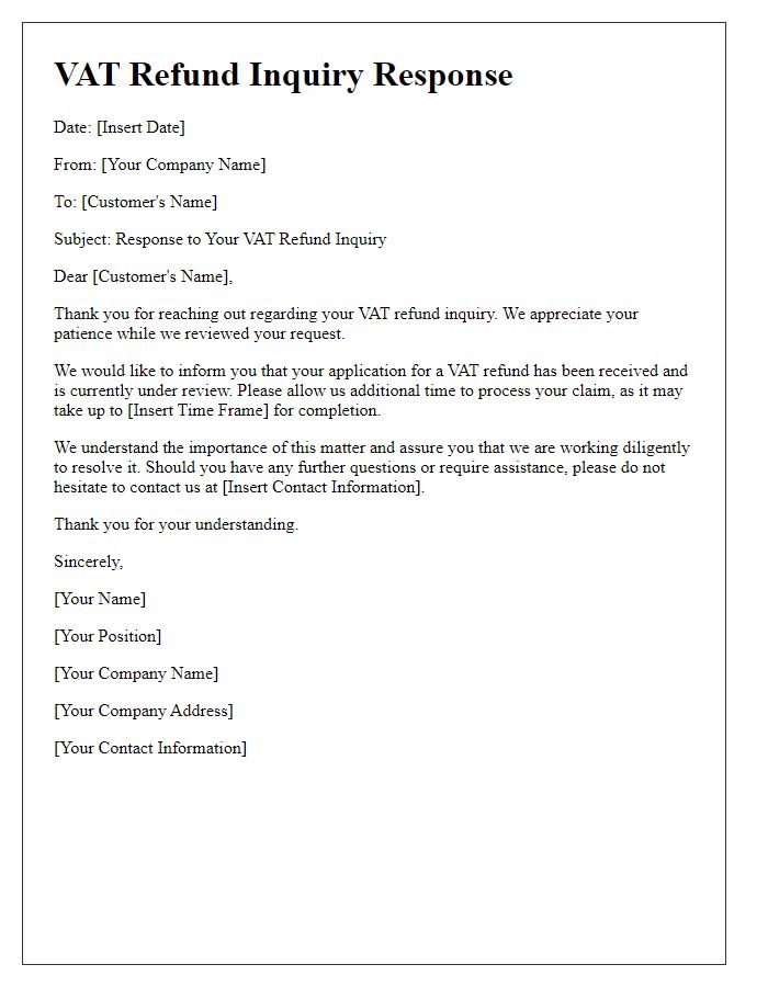 Letter template of VAT refund inquiry response