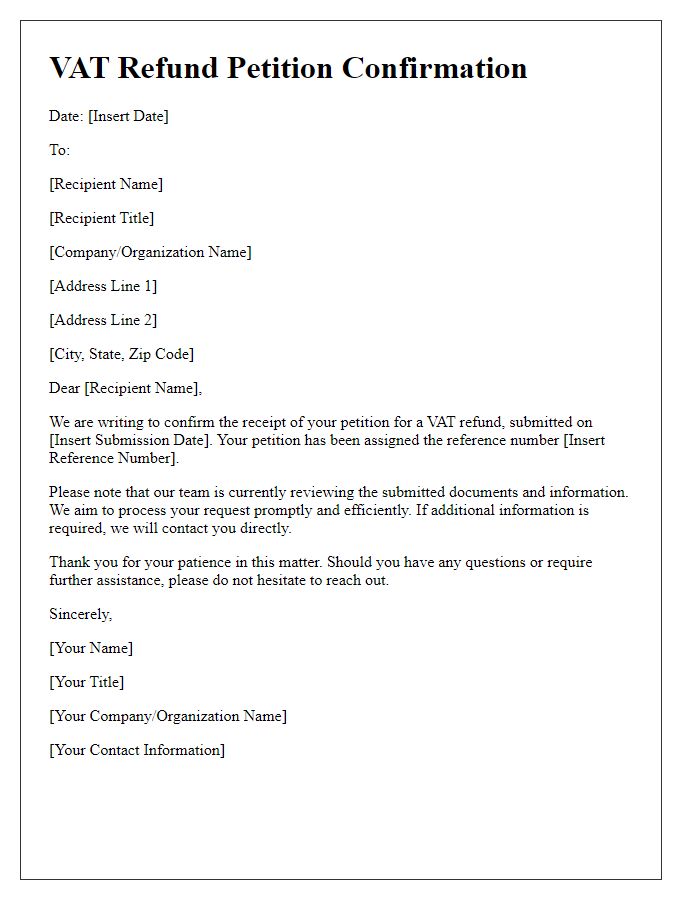 Letter template of VAT refund petition confirmation