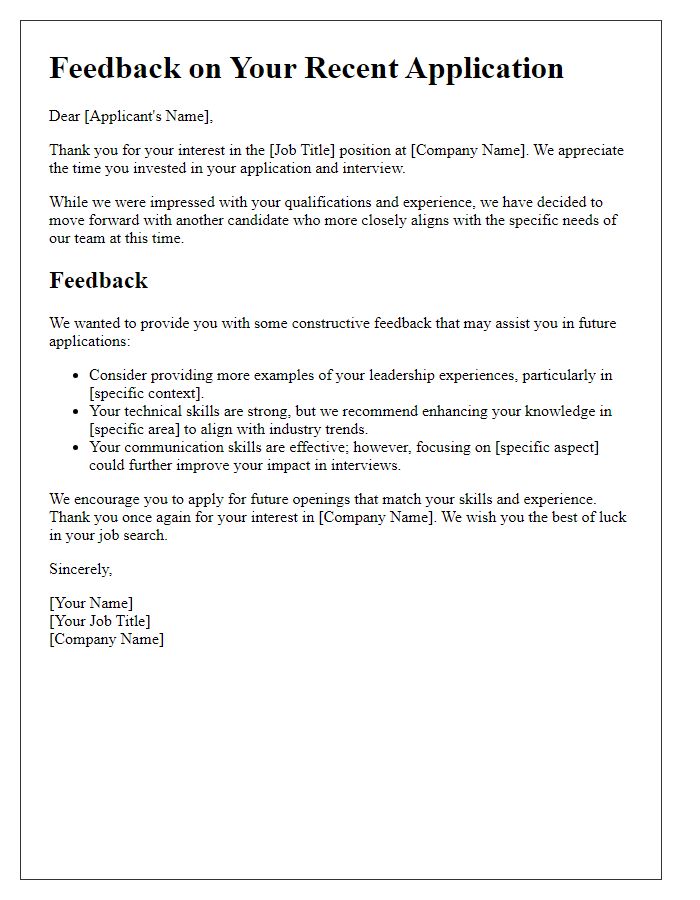 Letter template of constructive feedback for job rejection.