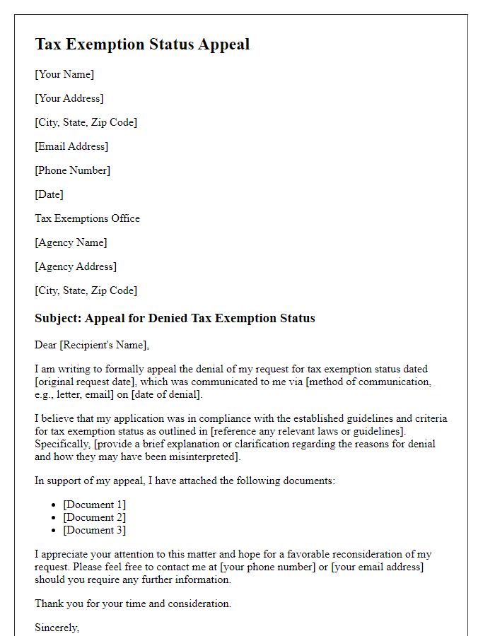 Letter template of tax exemption status appeal for denied requests.