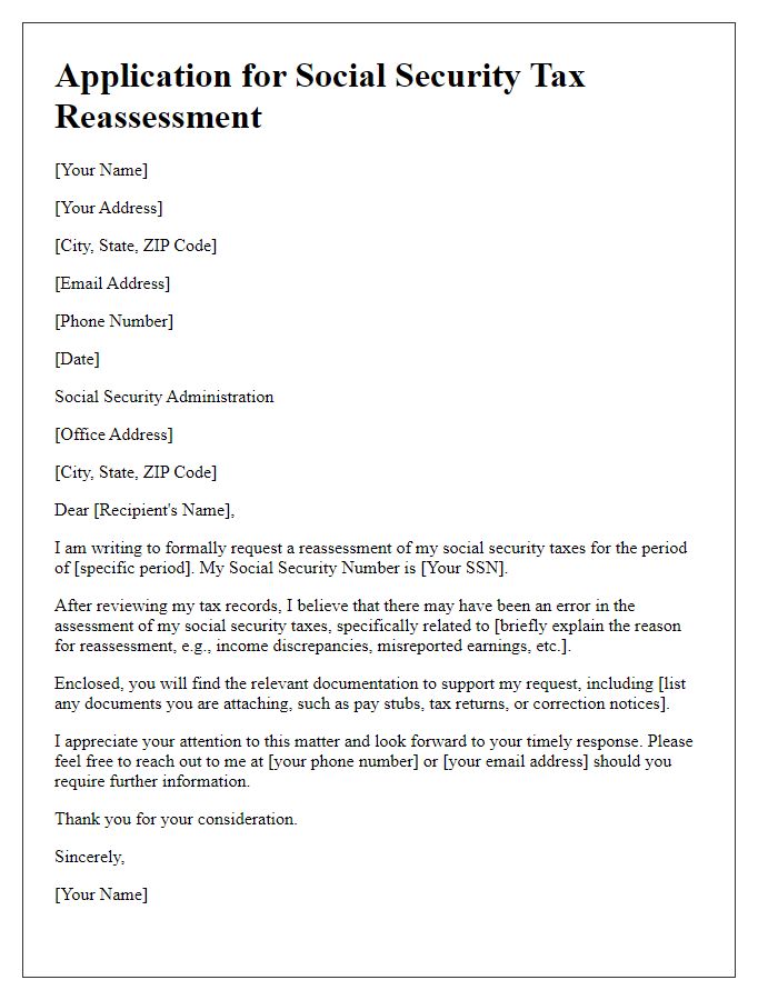 Letter template of application for social security tax reassessment