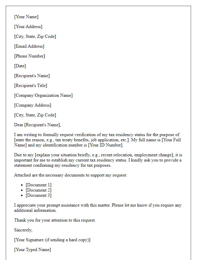 Letter template of tax residency status verification request