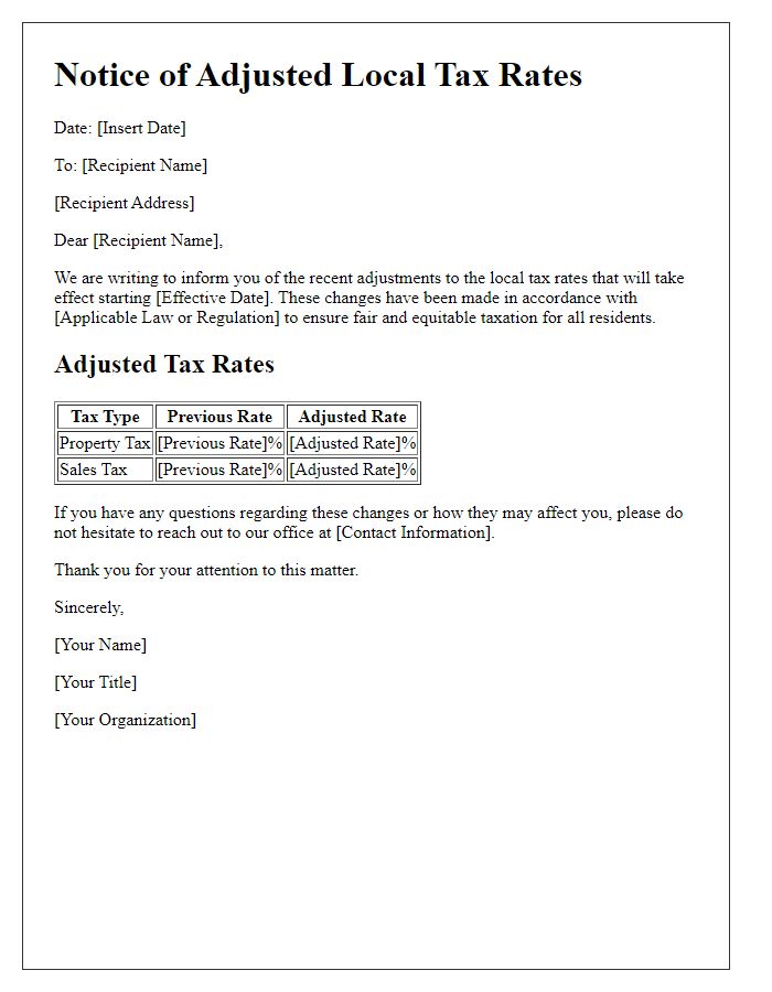 Letter template of adjusted local tax rates information