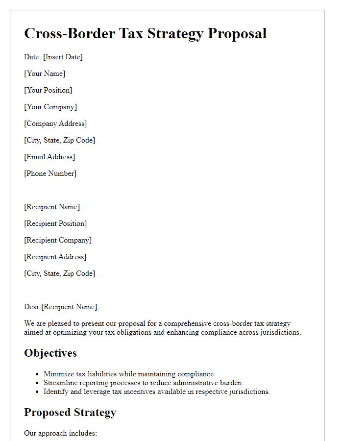 Letter template of cross-border tax strategy proposal.