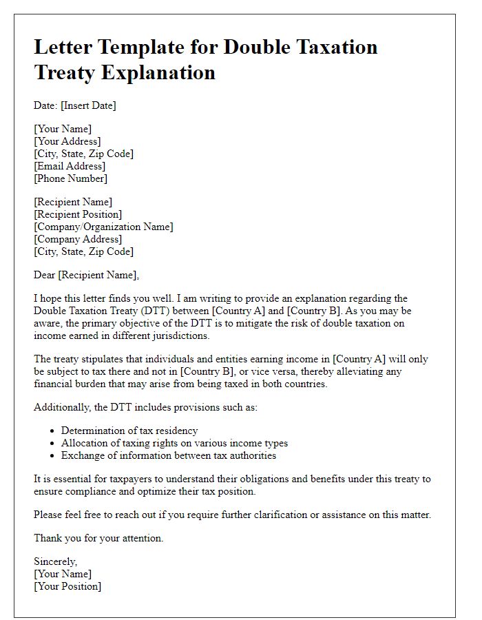 Letter template of double taxation treaty explanation.