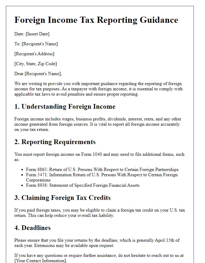 Letter template of foreign income tax reporting guidance.