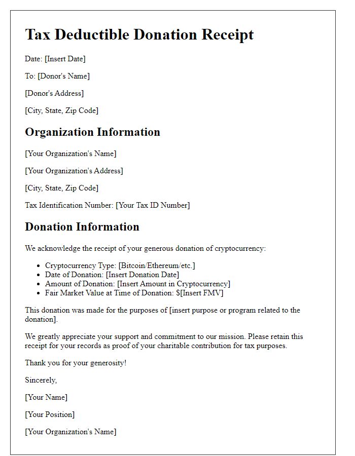 Letter template of cryptocurrency donation tax reporting