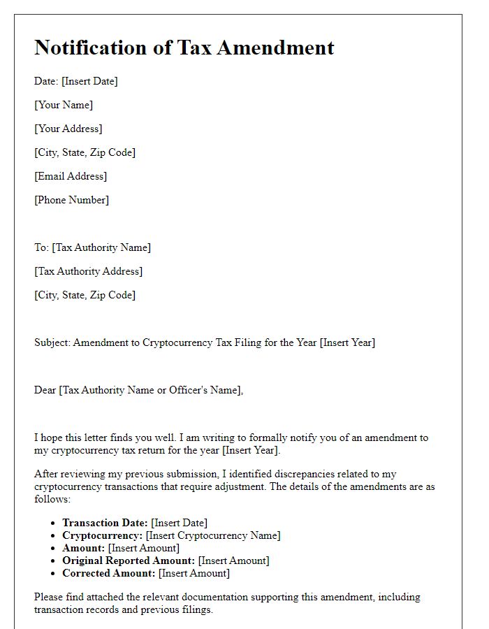 Letter template of cryptocurrency tax amendment notification