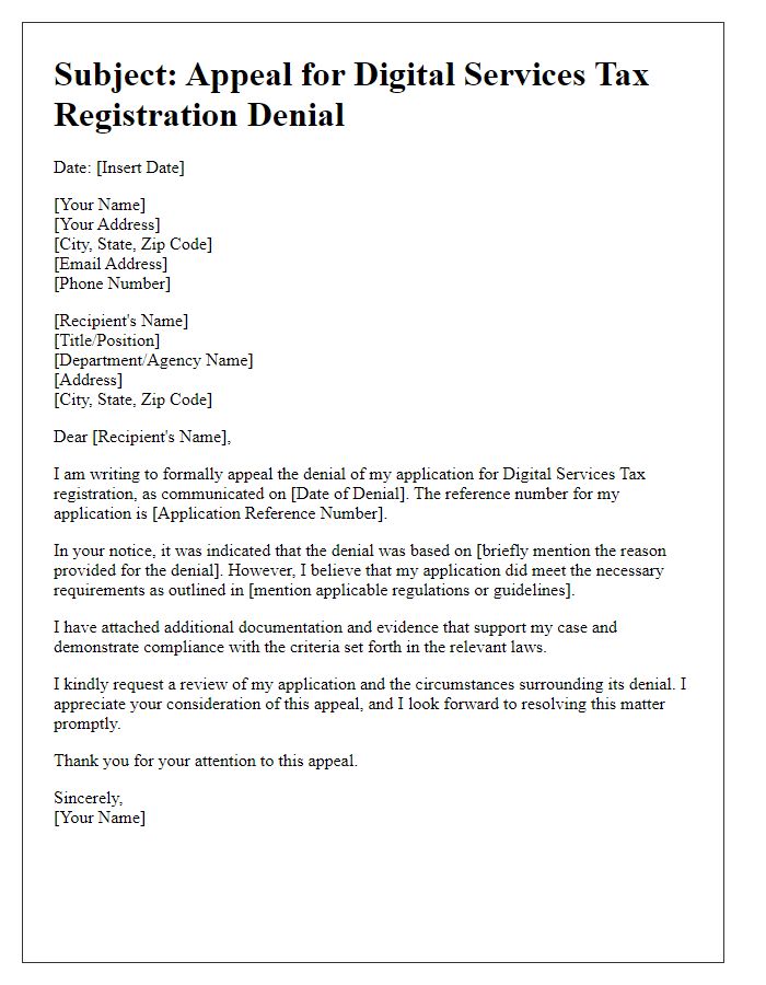 Letter template of appeal for digital services tax registration denial