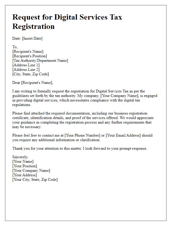 Letter template of request for digital services tax registration