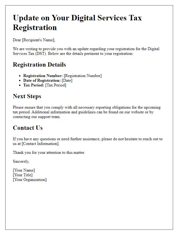 Letter template of update on digital services tax registration details