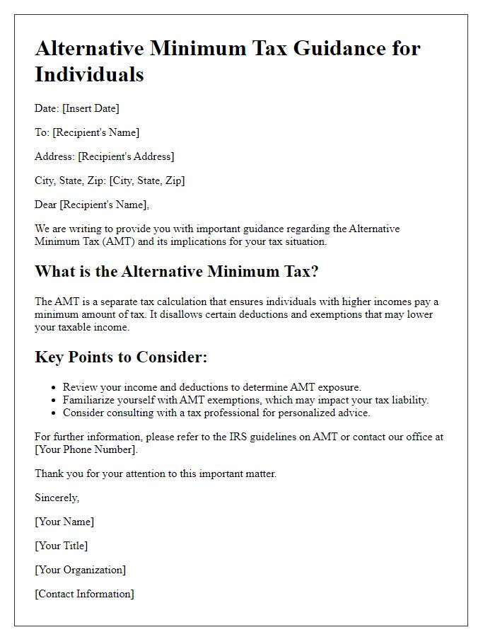 Letter template of Alternative Minimum Tax Guidance for Individuals